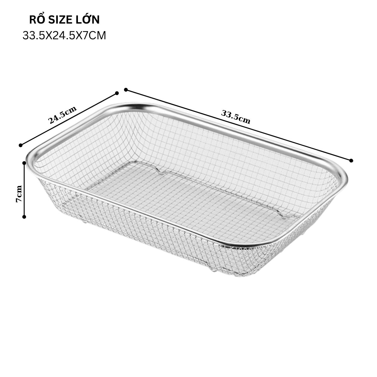 Rổ inox 304 đủ size hình chữ nhật cao cấp đựng rau củ, dụng cụ nhà bếp ...