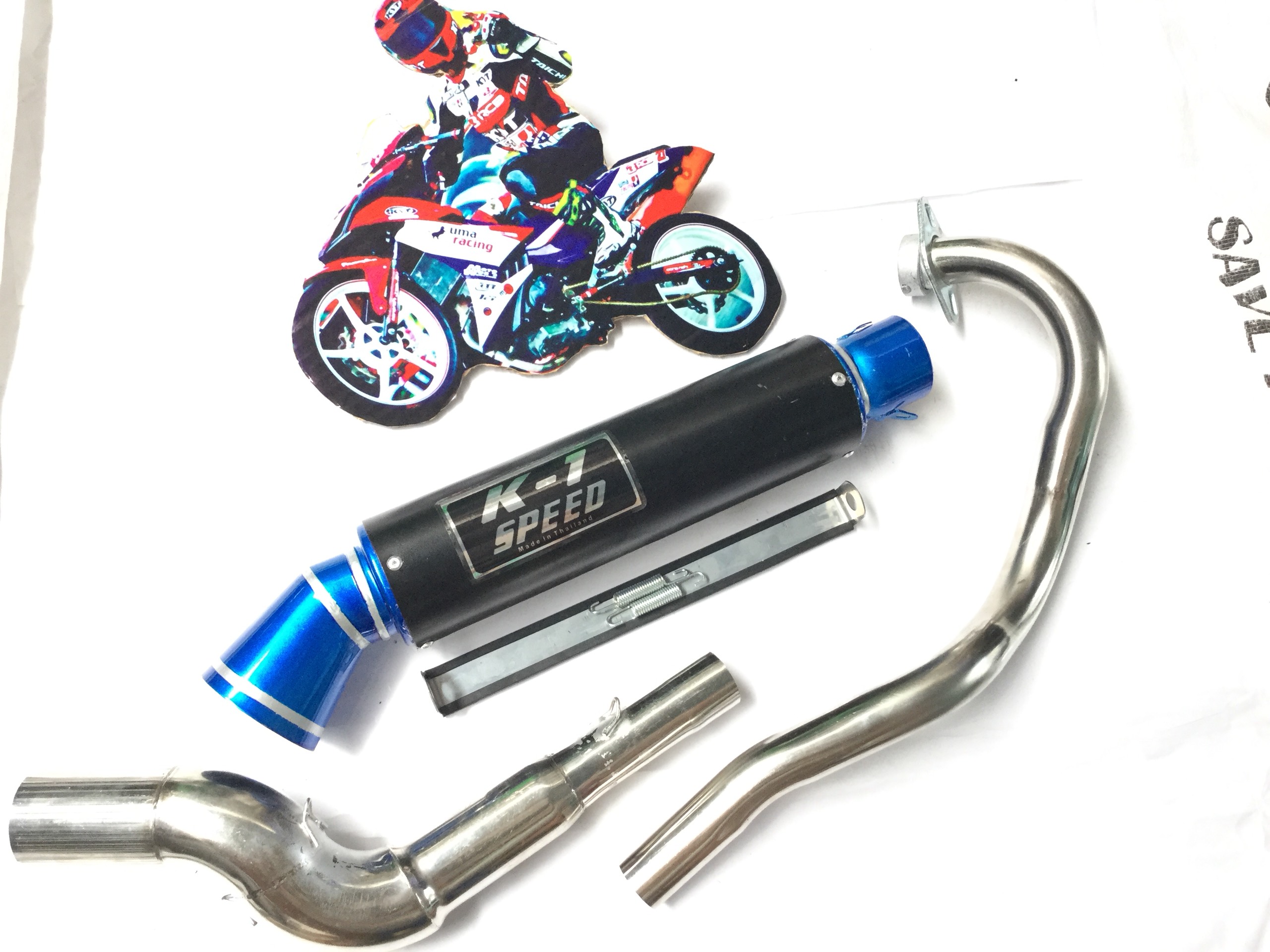 Pô K1 vip xanh - Cổ Cong 2 Khúc Đá Exciter 150