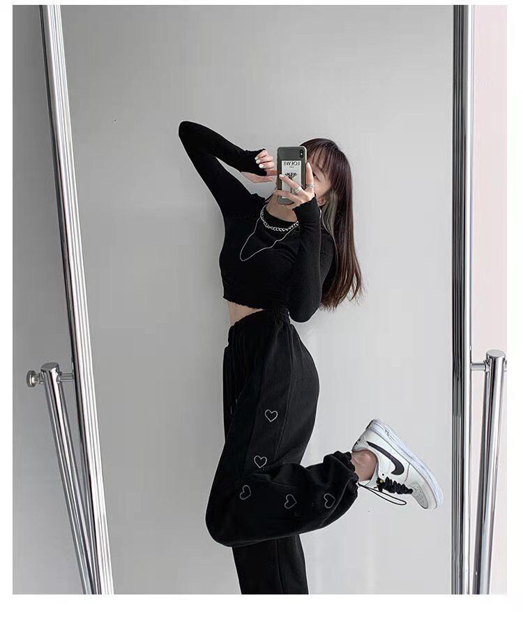 Quần jogger nữ tập gym dáng thụng cạp cao lưng chun bo gấu trắng đen anashop9x