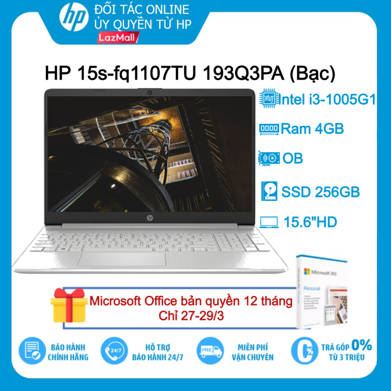 Bảng giá [VOUCHER 10% - TẶNG OFFICE 365 BẢN QUYỀN]Laptop HP 15s-fq1107TU 193Q3PA (Bạc) i3-1005G1 4G 256SSD 15HD OB WIN 10 - Hàng chính hãng new 100% Phong Vũ
