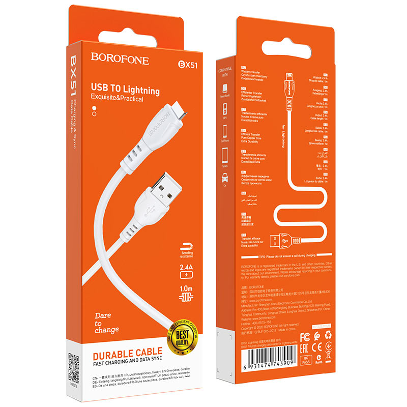 Cáp sạc nhanh hoco x88 lightning cho iphone/ipad 2.4a dài 1m - hàng chính hãng