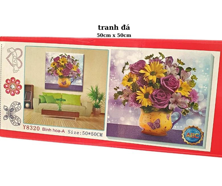 Tranh đính đá 5D - Bình Hoa nghệ thuật cực kỳ đẹp treo phòng khách sang trọng