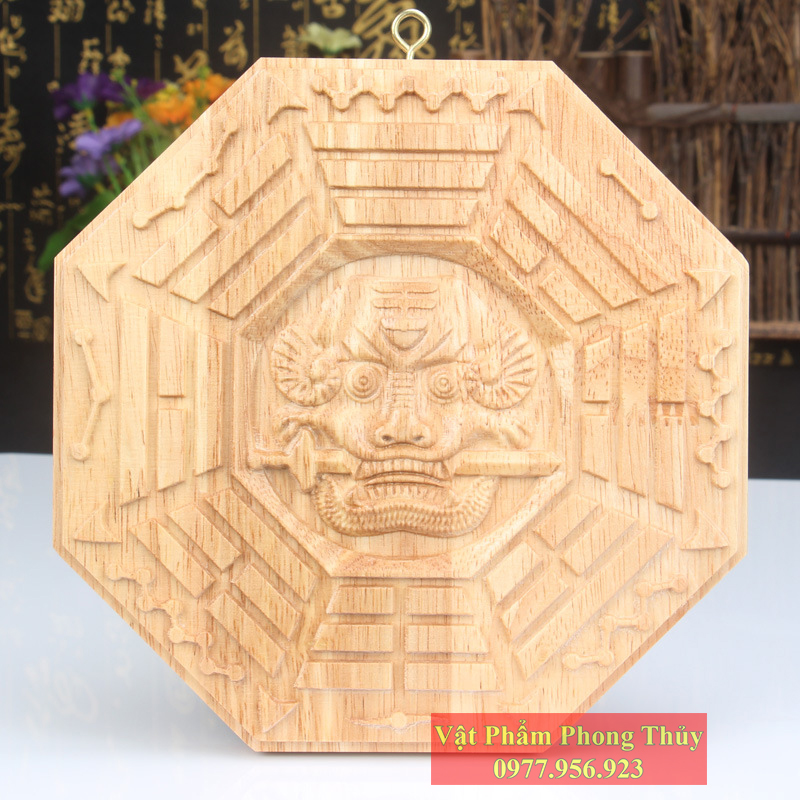 Gương Bát Quái Gỗ Đào Hổ Phù Hoá Sát