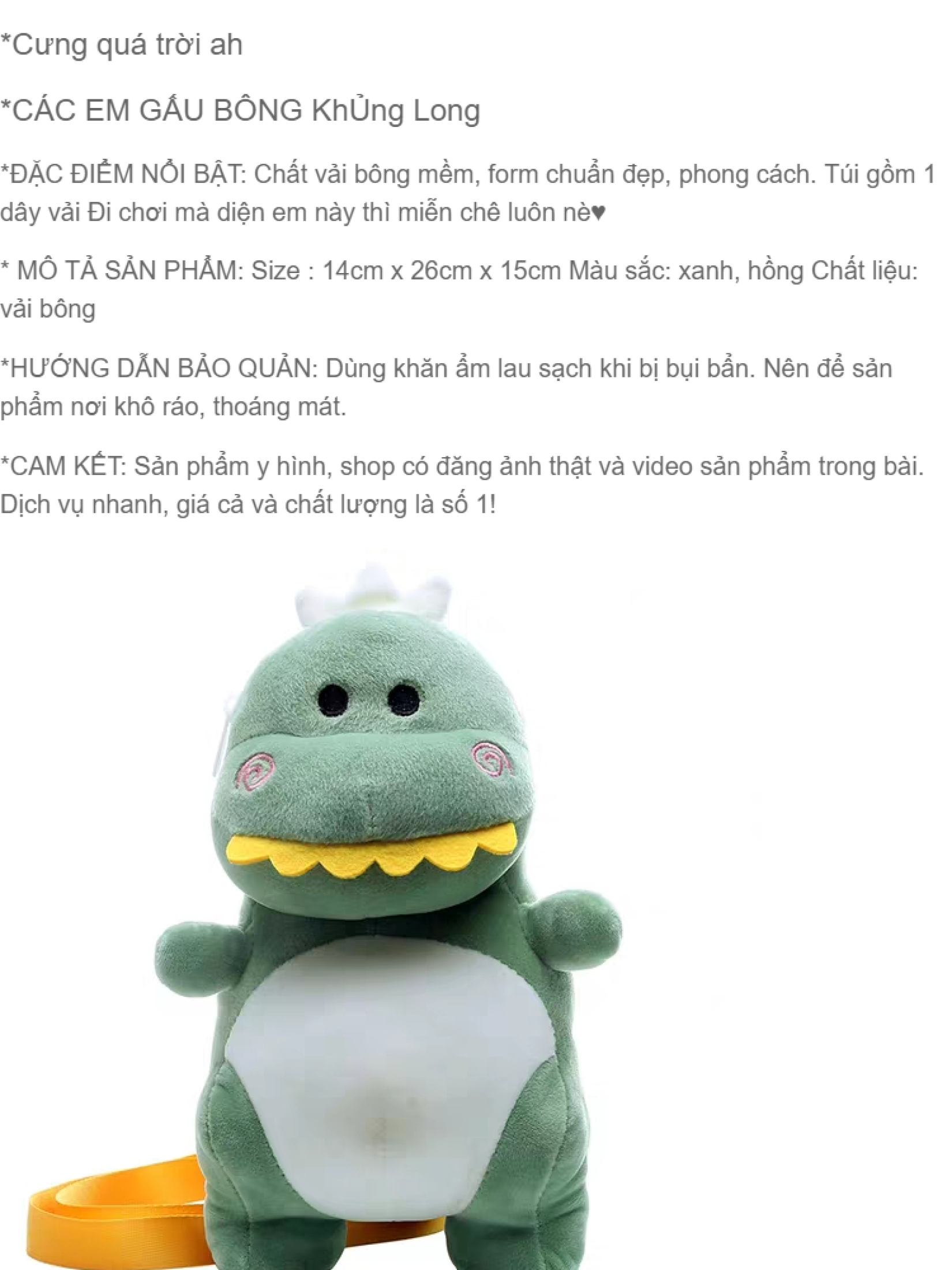 Túi Đeo Chéo Thú Bông Khủng Long Siêu Xinh TUITHUBONG01