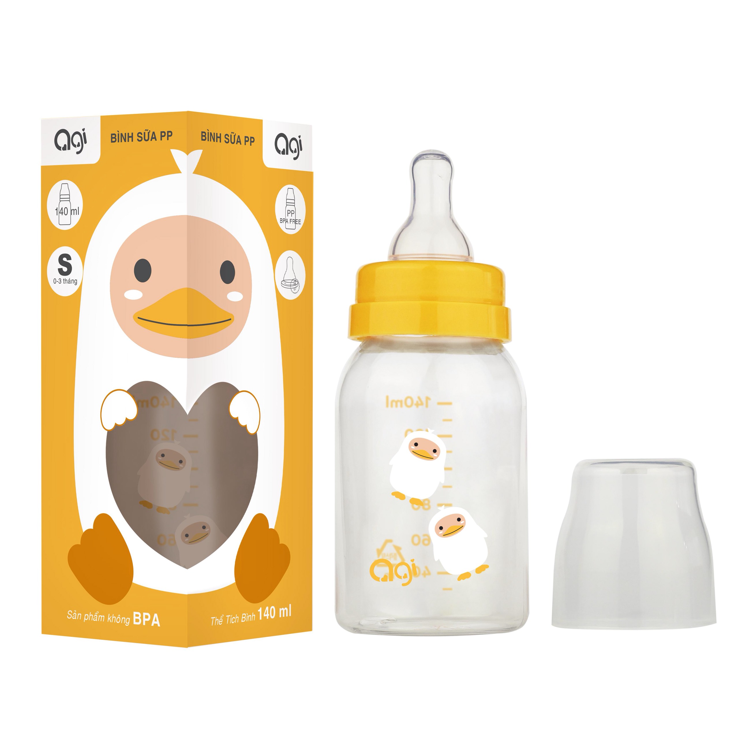 [HCM]BÌNH SỮA AGI 140ML CÓ VAN CHỐNG SẶC