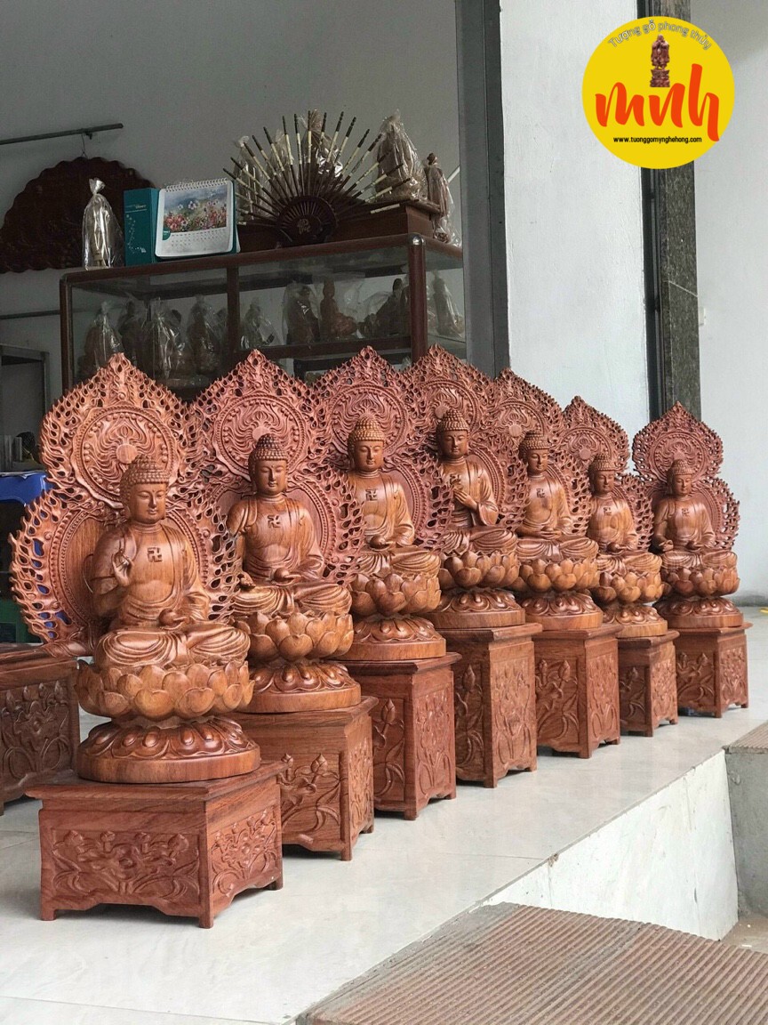 Bộ Tượng Gỗ Điêu Khắc Thất Phật Dược Sư