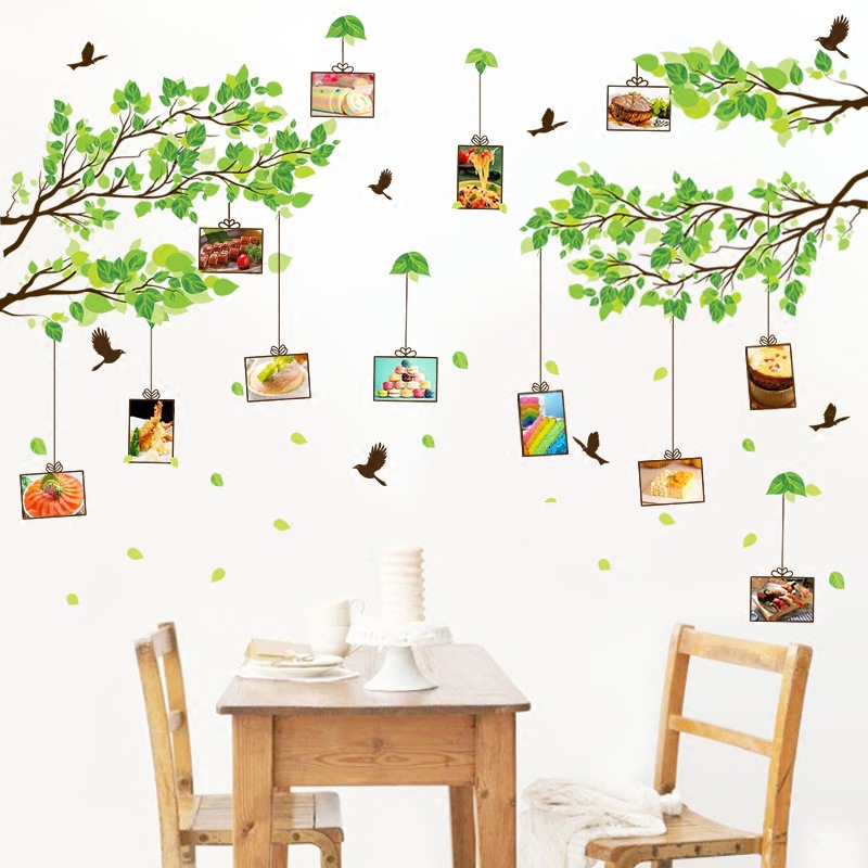 Decal dán tường Cây xanh có khung ảnh trang trí