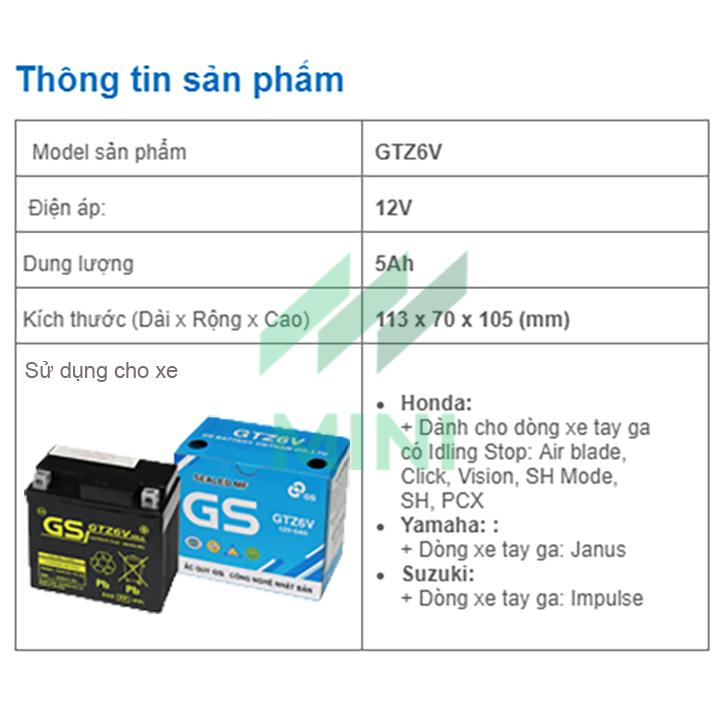 Bình ắc quy khô GS MF GTZ6V (12V-5Ah)