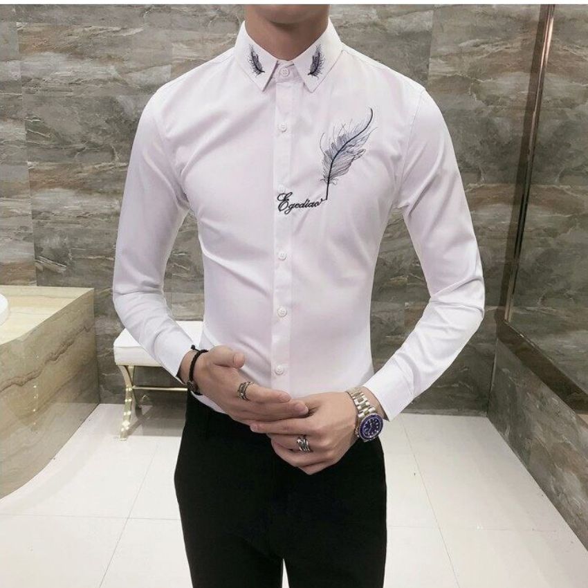 ÁO SƠ MI NAM CAO CẤP THÊU CHIẾC LÁ JK 015 TSMON