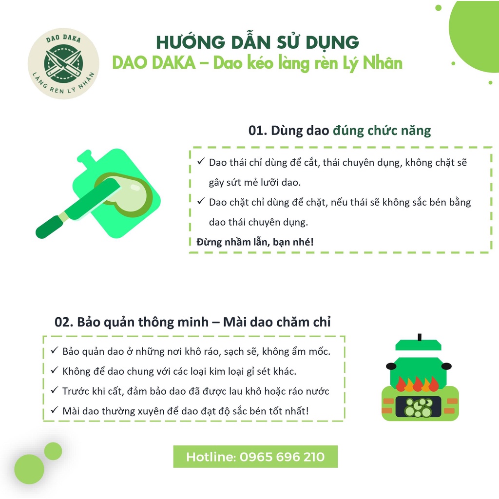 [Dao DAKA - Lý Nhân] Dao thái chặt thép Nhật trắng không gỉ - Chuôi gỗ