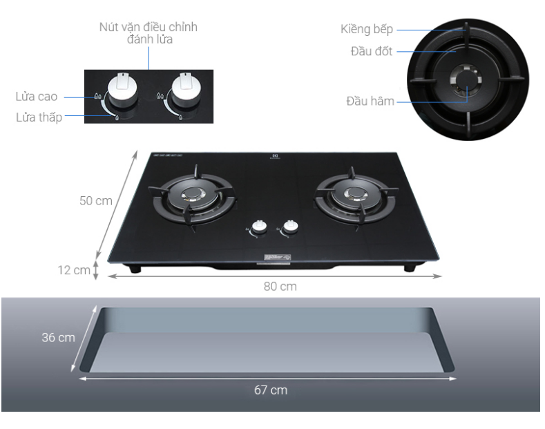 [HCM]Bếp gas âm Electrolux EGT8028CK ( Hàng trưng bày )