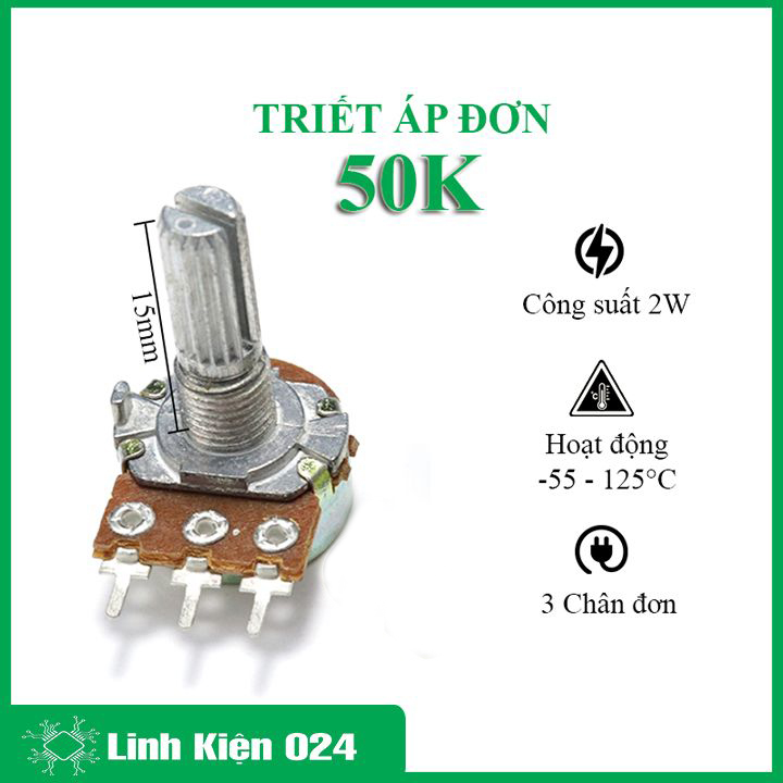 Chiết áp đơn 50k, biến trở volume b50k 3 chân