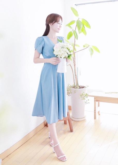 [HCM]Đầm blue tay sen (kèm hình thật) - Đầm nữ dự tiệc dạo phố dễ thương