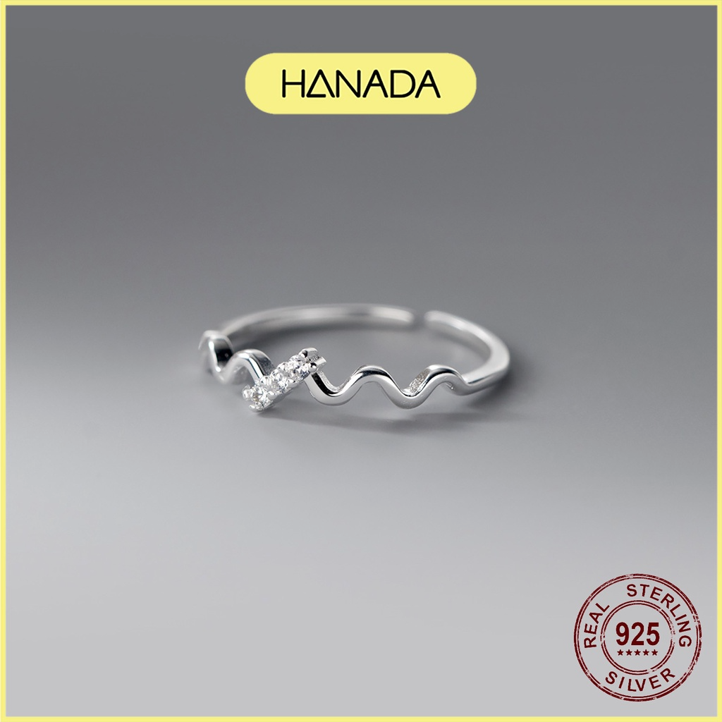 Nhẫn Bạc 925 Hanada Ngón Út zic zac 3 đá 0084