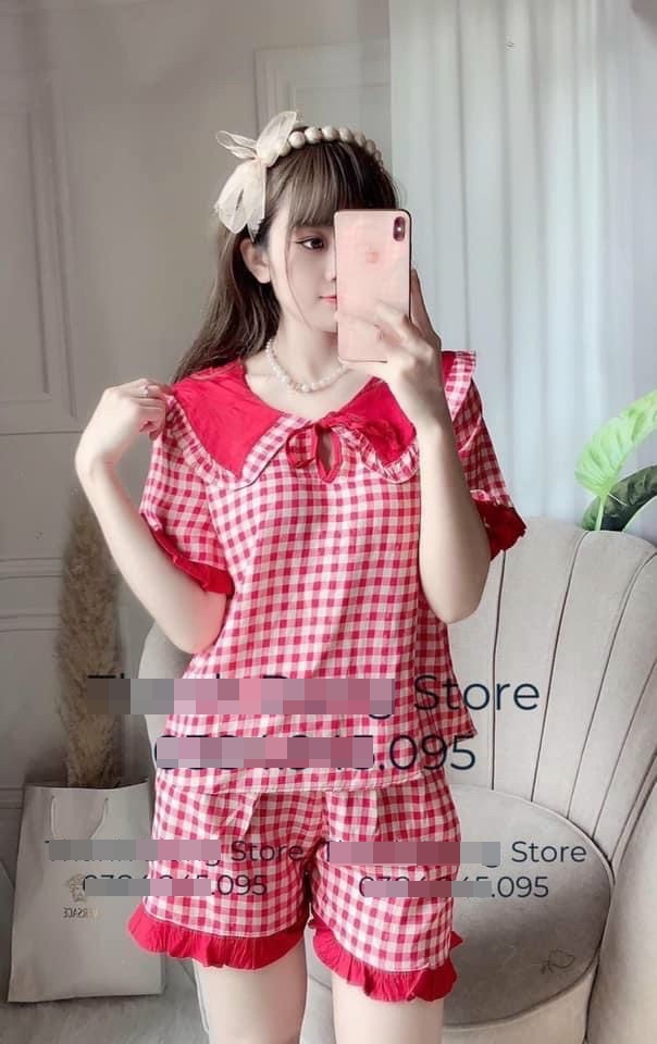 Đồ ngủ đùi caro vải kate lụafreesize dưới 54kg