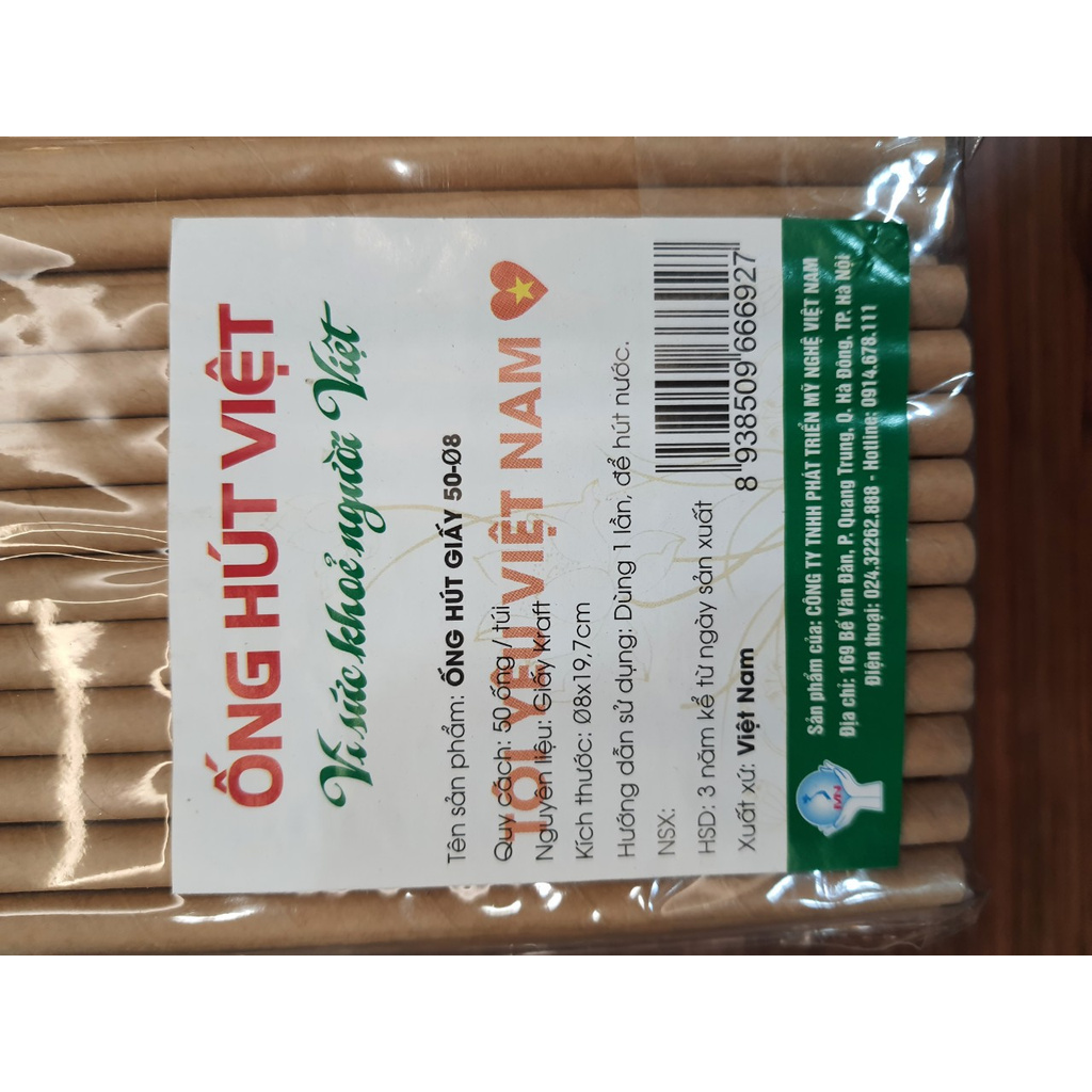 Ống hút giấy ( ống hút việt ), túi 50 cái phi 8mm