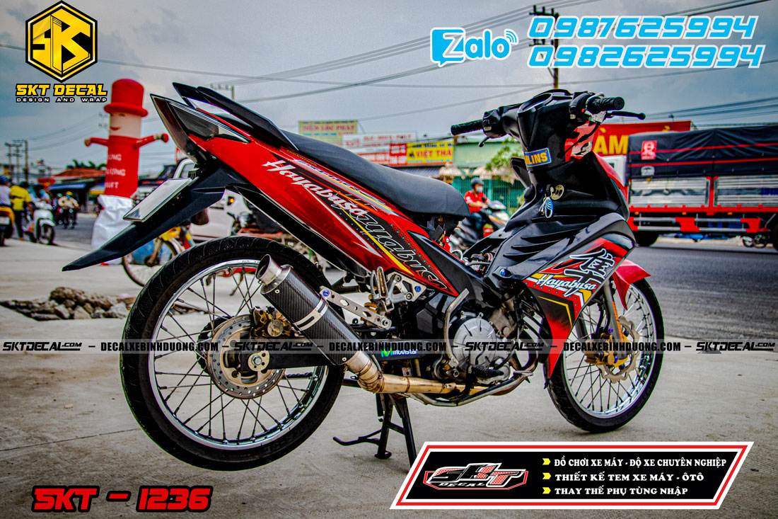 tem rời xe exciter 135 đen đỏ hayabusa