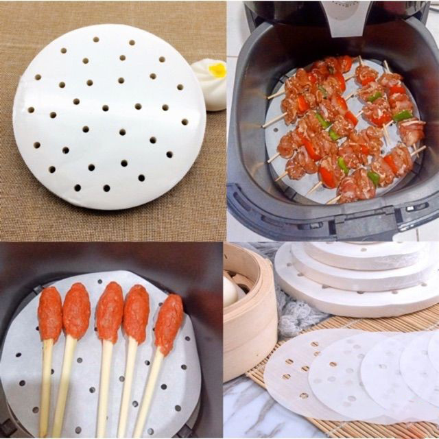 Giấy nến tròn cắt sẵn - Giấy nến chống dính đục lỗ dùng cho làm bánh, nồi chiên không dầu (tùy chọn)
