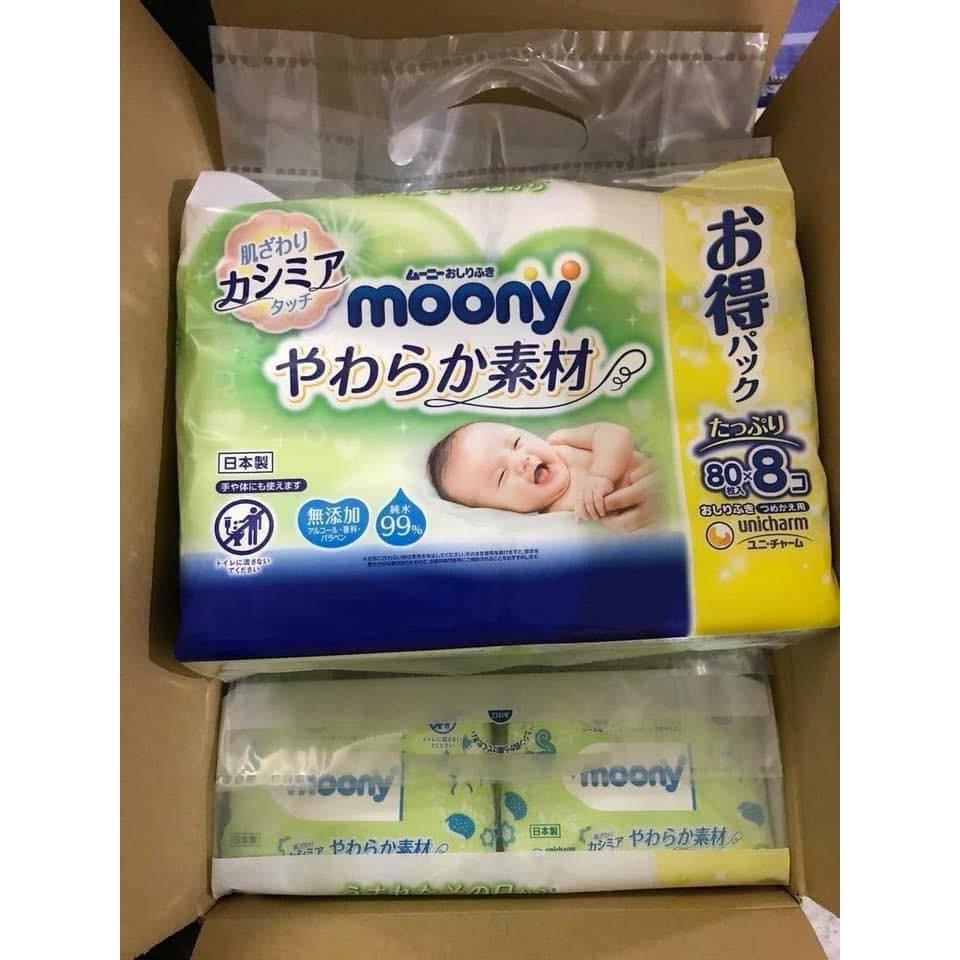 [COMBO 8 GÓI] KHĂN GIẤY ƯỚT MOONY 80 TỜ/GÓI NỘI ĐỊA NHẬT (8GÓI X 80TỜ/GÓI)
