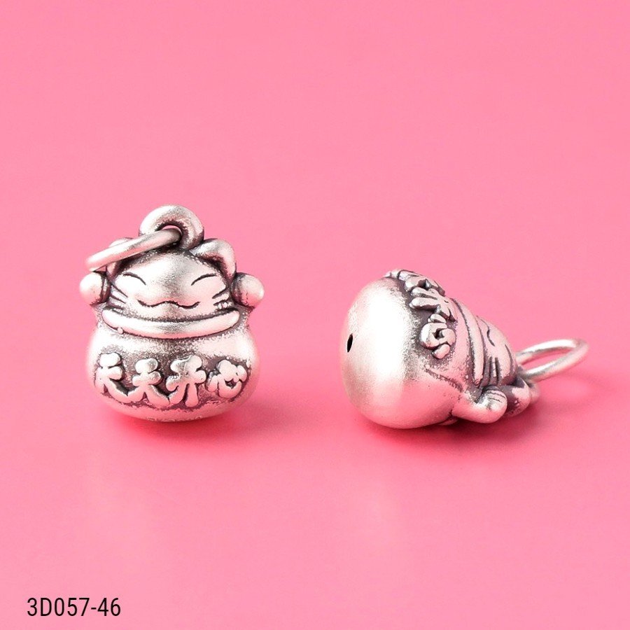 [Giá sỉ] Charm bạc mèo thần tài (3D0057)
