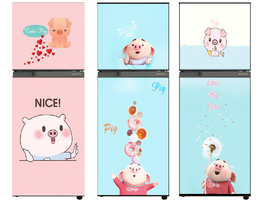 Decal dán trang trí tủ lạnh cao cấp - Pig cute