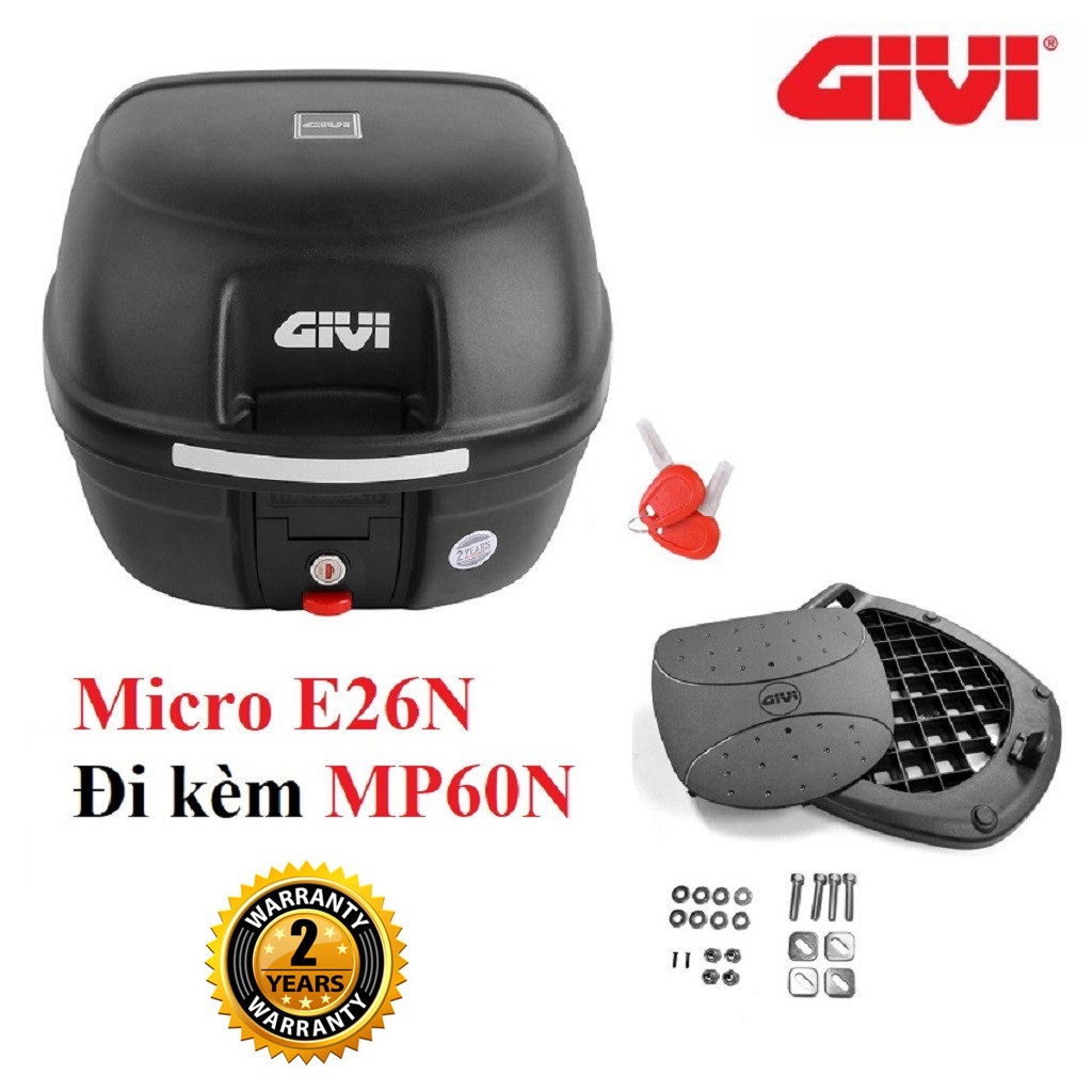 Thùng GIVI E26N tặng kèm đế MP60N (chính hãng bảo hành 2 năm)