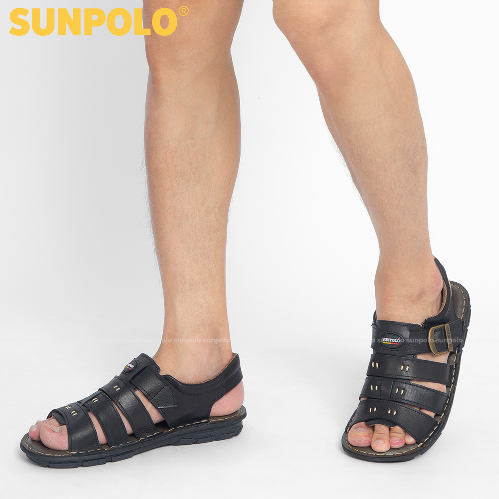 Men Leather SUNPOLO Sandals SDA006 (black)
