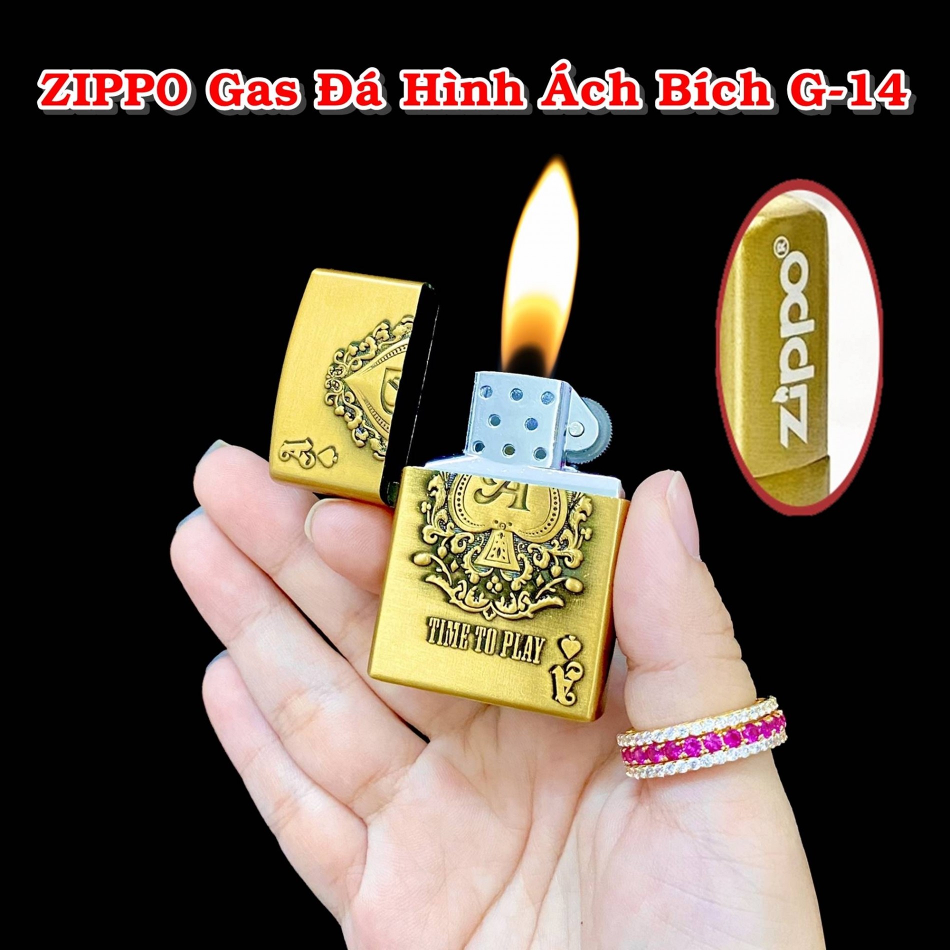BẬT LỬA ZIPPO GAS ĐÁ HÌNH ÁCH BÍCH G-14