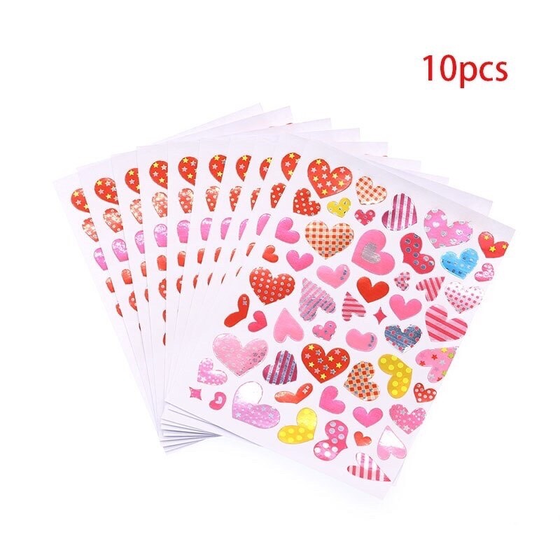 (1k)Set 10 tấm sticker, miếng dán hoa lá, mặt cười, tim