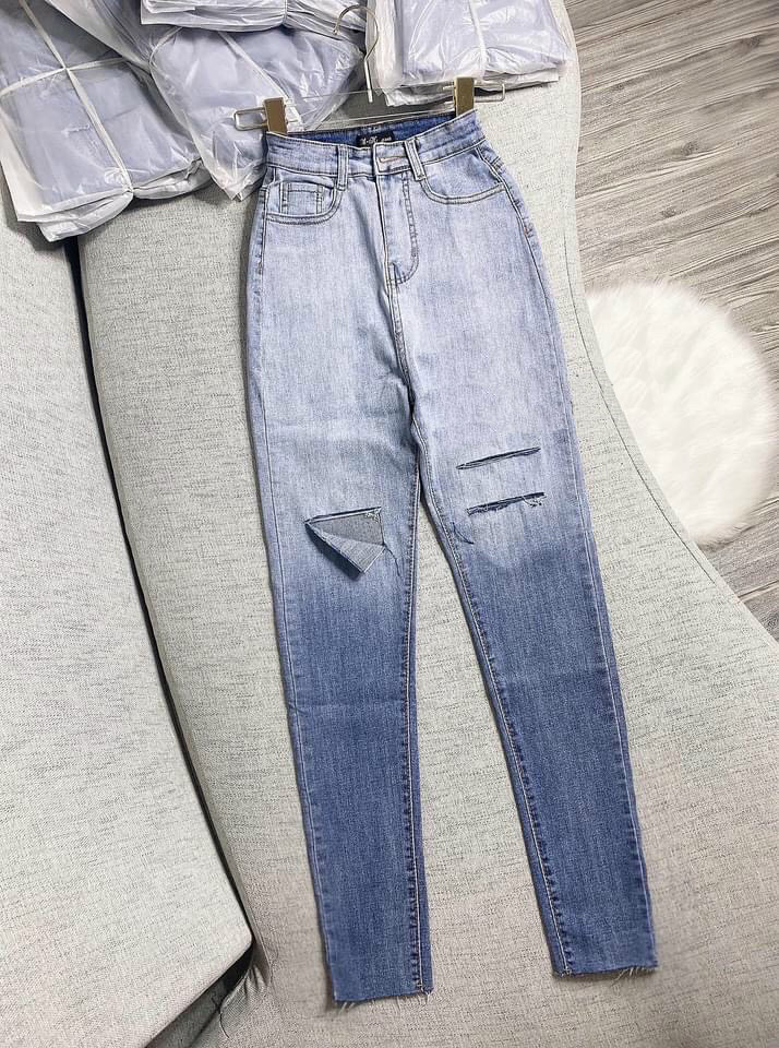 [ HÌNH THẬT CUỐI, CÓ XÁM ] QUẦN SKINNY JEAN GIÃN DÀI NỮ LOANG MÀU XANH, XÁM RÁCH 2 VẠT 1 SỌC LAI TUA SIÊU CO GIÃN ĐỈNH CAO TÔN DÁNG CAO CẤP NITI ĐỦ SIZE CÁ TÍNH