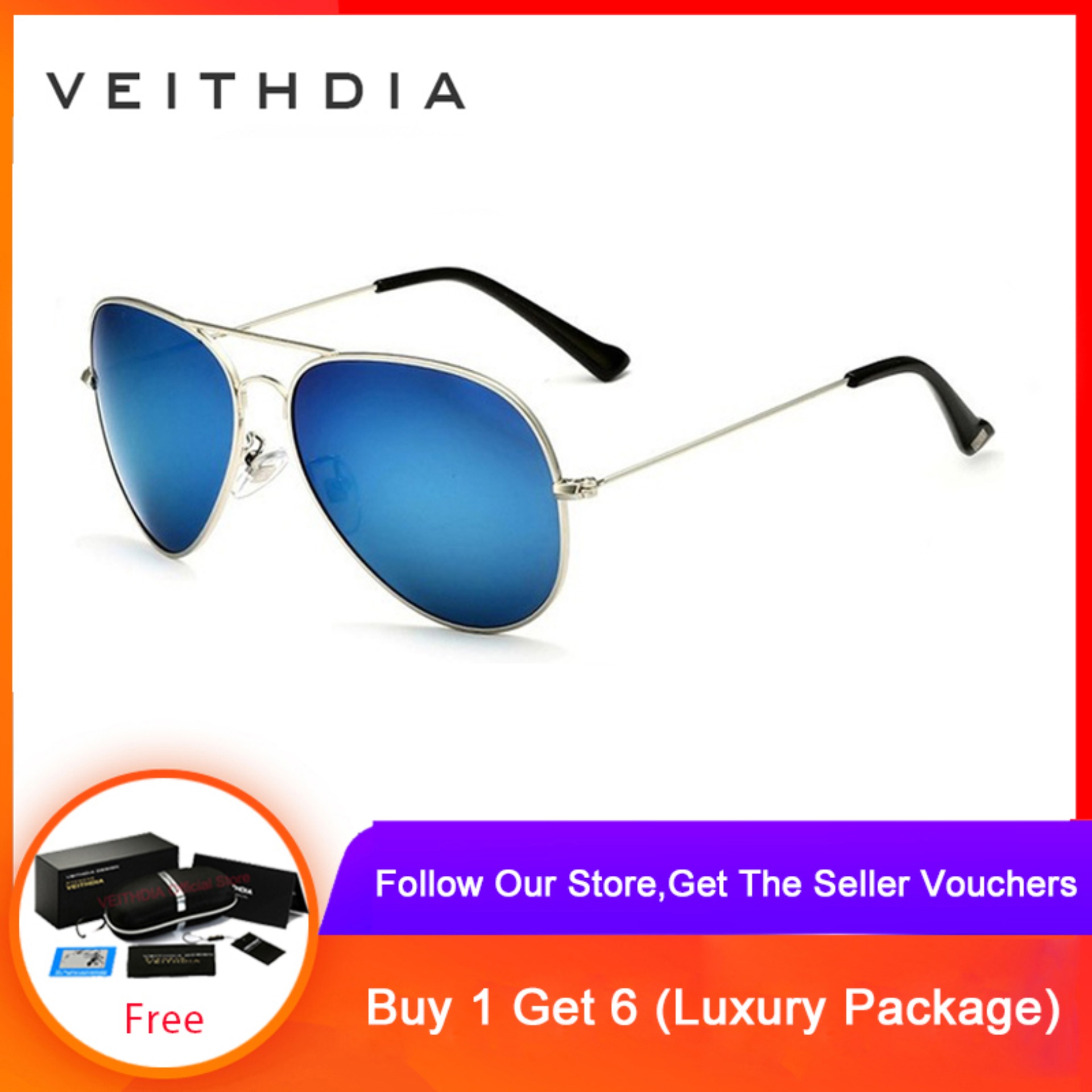 VEITHDIA Classic Fashion Polarized Men/women's Sunglasses Reflective Coating Lens Eyewear Accessories Glasses 3026
