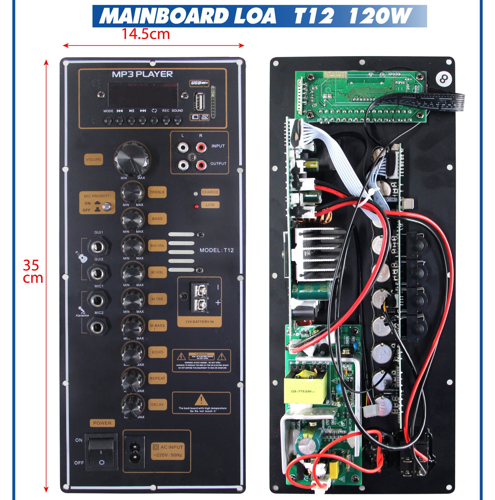 [HCM]Bo Mạch Loa Kéo T12  120w đánh Bass 3 tấc đôi 4 Tấc đơn kích thước 14.5 * 35