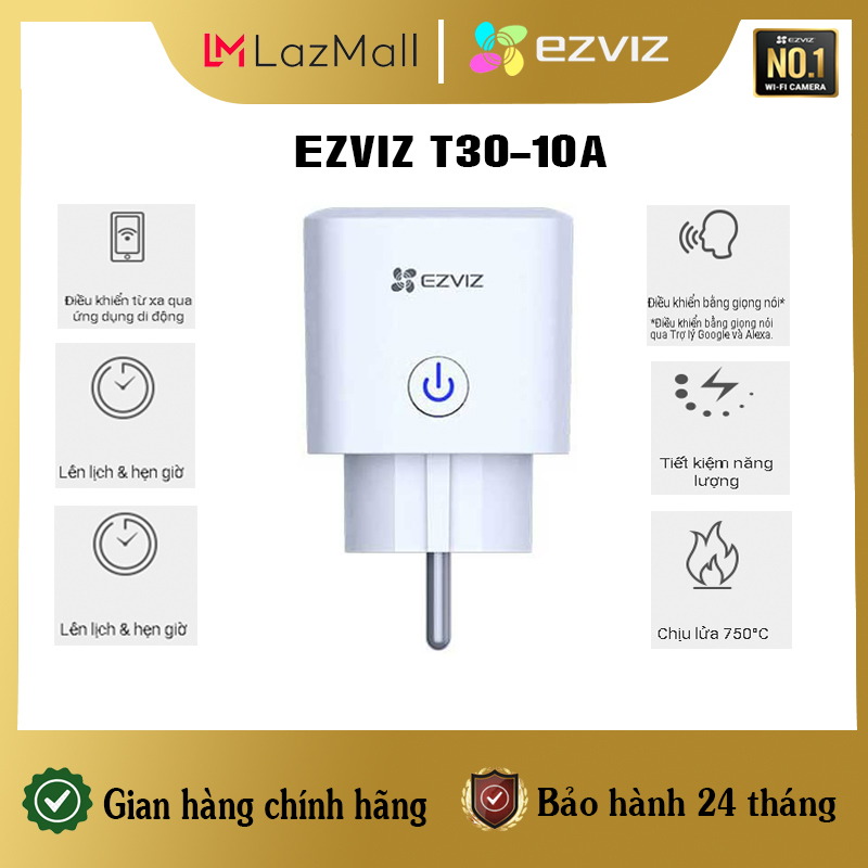 Ổ cắm điện thông minh EZVIZ T30-10A-EU Cơ bản, T30-10B-EU Đọ điện thiêu thụ, Kết nối qua Wifi, điều khiển qua APP, dễ cài đặt sử dùng - Chính hãng, Bảo Hành 24 tháng