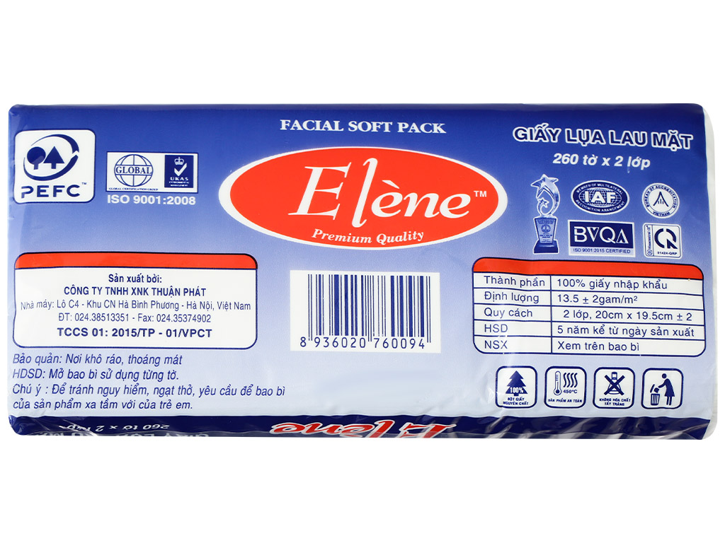 Khăn Giấy lụa lau mặt Giấy rút Elène 2 lớp 260 tờ