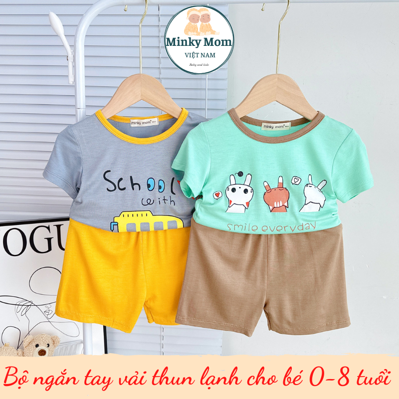 [0-8 tuổi] Bộ Cộc Tay Minky Mom Vải Thun Lạnh Mềm Mát Mịn, Cổ Tròn Phối Màu Dễ Thương, Thiết Kế Mới Hiện Đại 2023, Cho Bé Trai, Bé Gái Mặc Đi Chơi Đi Học Mã: TN-IN159