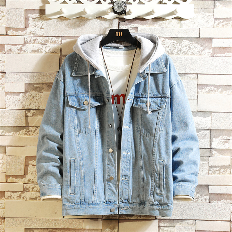 2023 người đàn ông mới của denim áo khoác bông lỏng trùm mũ jean áo khoác áo khoác rắn denim áo khoác người đàn ông giản dị vài thời trang phố cộng với kíc
