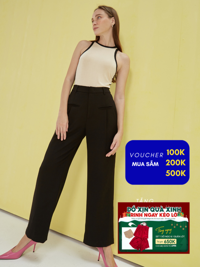 COCO SIN - Quần Đen Ống Đứng Phối Túi