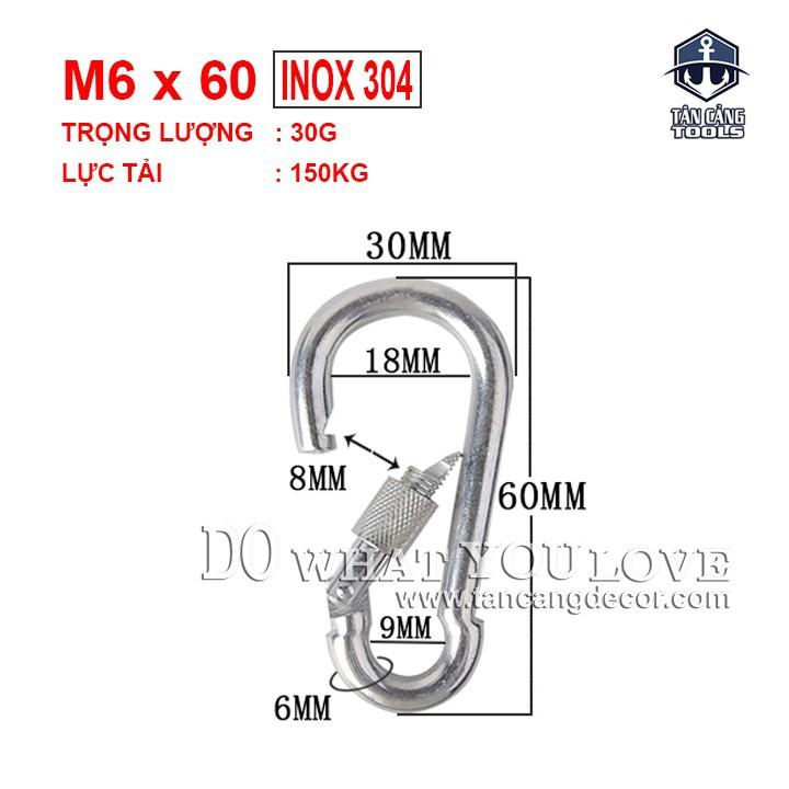 Móc khóa inox 304 m6 x 60 mm