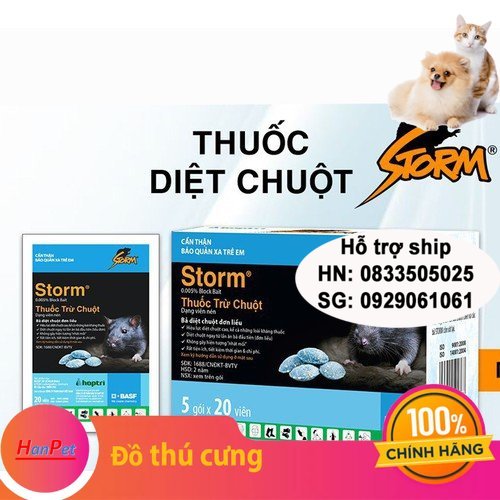Hanpet - Combo 1 hộp 5 gói x 20 viên Thuốc Diệt Chuột Storm CHỐNG ĐÔNG MÁU - THUỐC CHUỘT Kẹo diệt chuột sinh học-