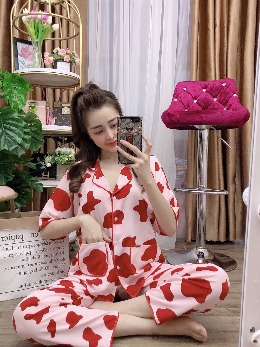 set bộ bò dài chất lụa mềm mịn thoải mái mặc ở nhà đi ngủ