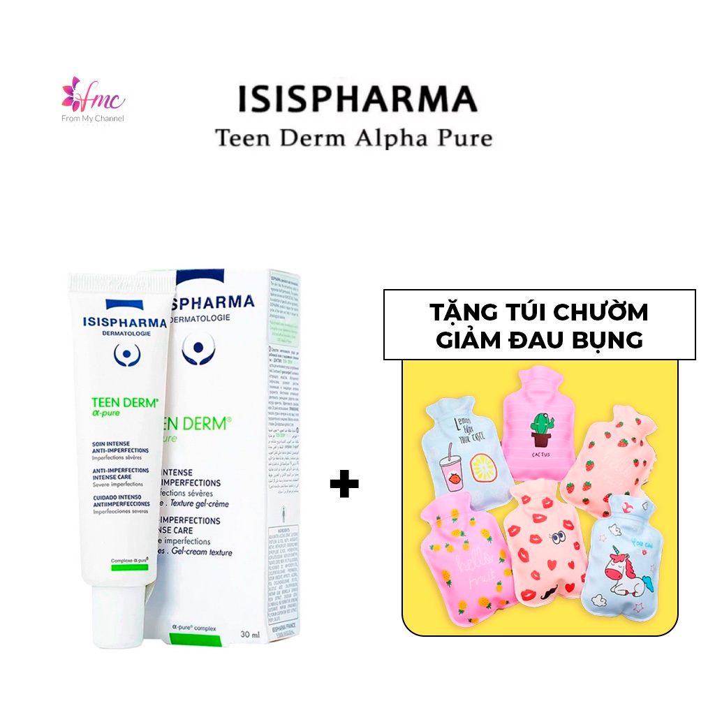 Kem giảm mụn trứng cá Isis Pharma Teen Derm Alpha Pure 30ml + Tặng 1 túi chườm giảm đau bụng