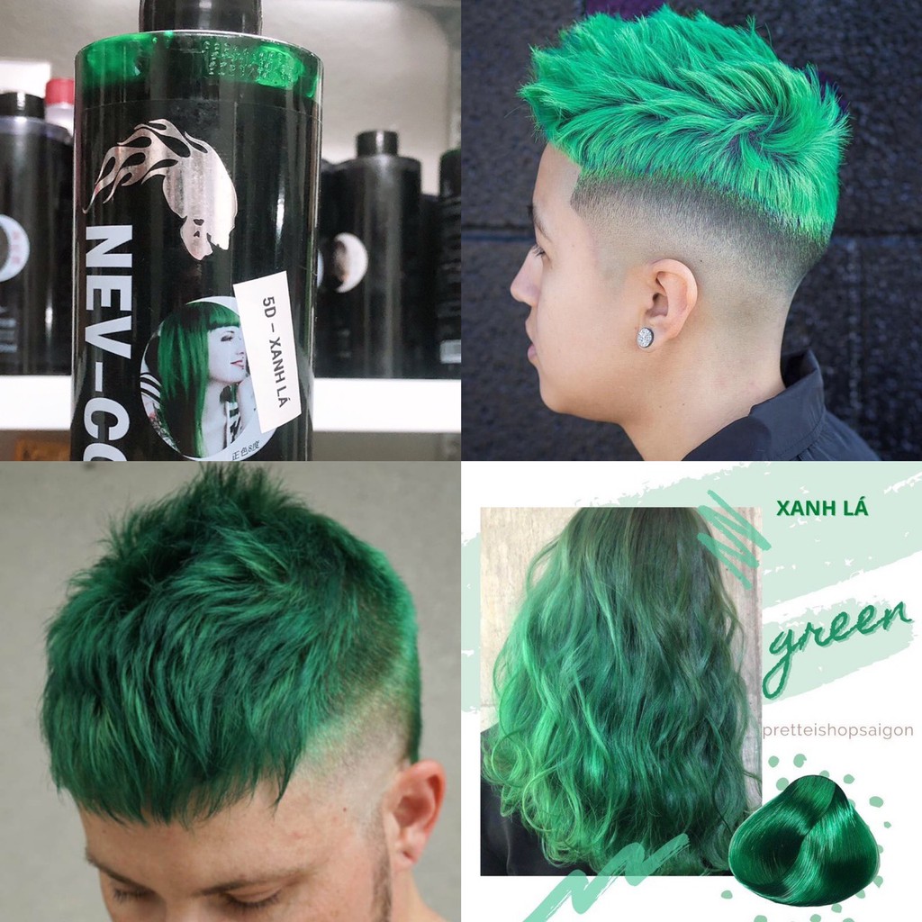 Màu nhuộm phủ bóng màu xanh lá bằng thuốc nhuộm hàn quốc 5d nev-color