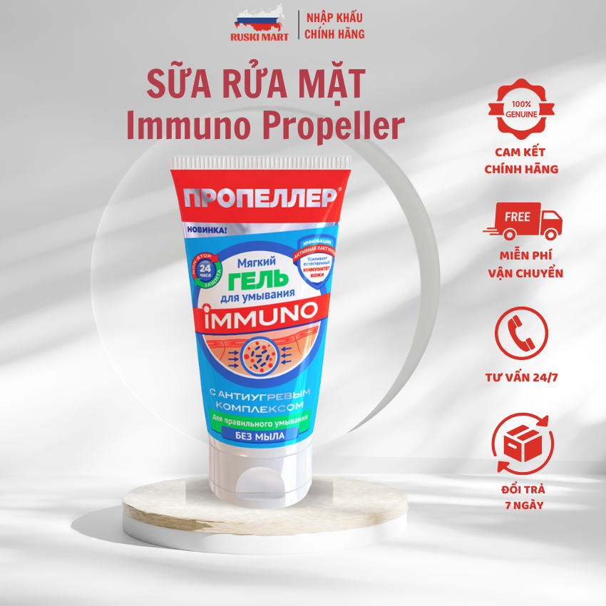 Sữa rửa mặt immuno propeller nga 150ml - gel rửa mặt immuno propeller dành riêng cho da mụn, giảm mụn trứng cá và mụn đầu đen - ruski mart