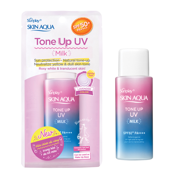 Sữa chống nắng nâng tông dành cho da dầu/hỗn hợp Sunplay Skin Aqua Tone Up UV Milk Lavender SPF50+ PA++++ (50g) nhập khẩu