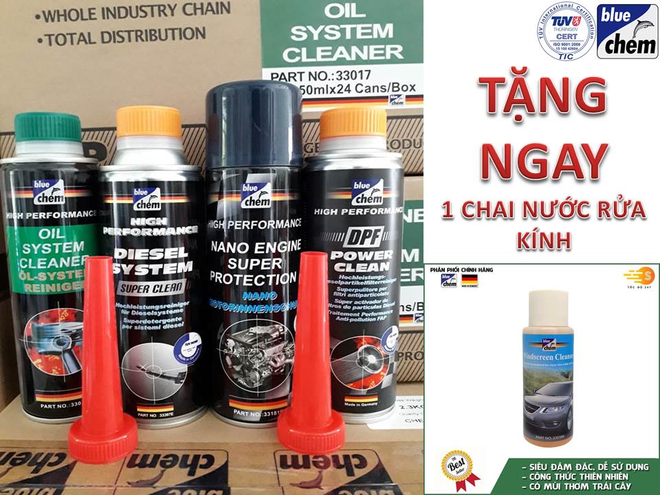 combo bộ 4 bảo dưỡng động cơ dầu diesel Bluechem vệ sinh buồn đốt  động cơ  nhiên liệu bầu lọc kim phun
