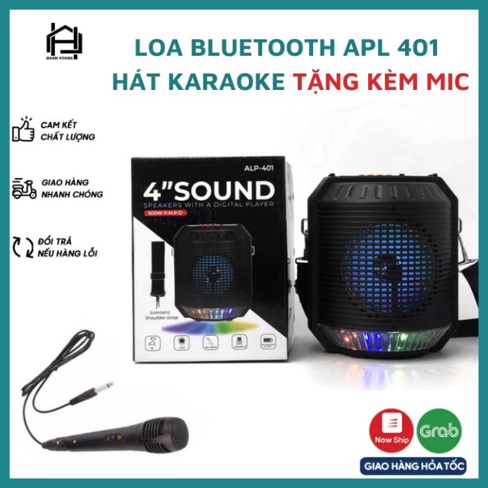 Loa bluetooth đèn led CAO CẤP loa hát karaoke APL 401 TẶNG KÈM MIC âm bass to siêu êm