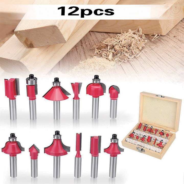 Bộ 12 mũi phay gỗ cốt 6.35mm hoặc 12.7mm