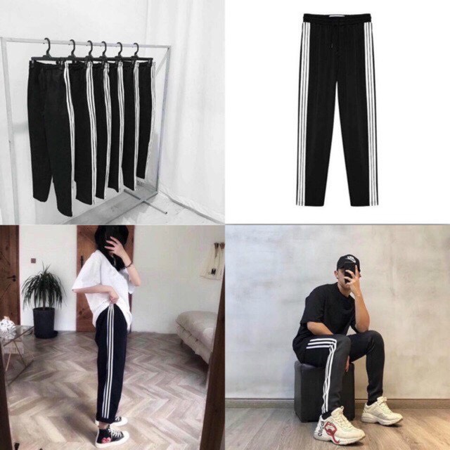 Quần Jogger Nam Nữ Basic thể thao 3 sọc trắng trơn