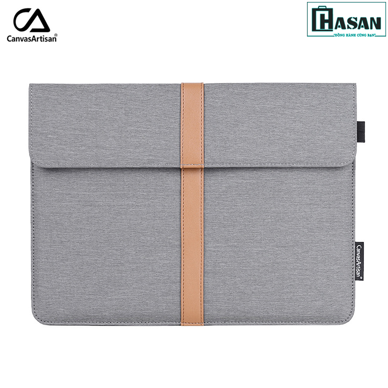 Túi chống sốc Laptop, Macbook Canvasartisan viền da kèm khe cắm bút và khe sạc cao cấp