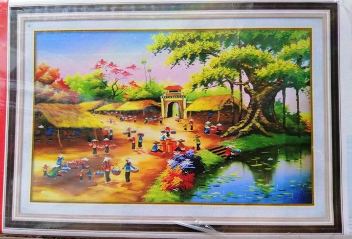 Tranh đính đá Chợ quê làng quê (chưa đính) DF483